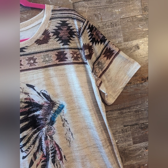 New Indian Head Dress Aztec Oatmeal Colored Tee - Picture 5 of 13